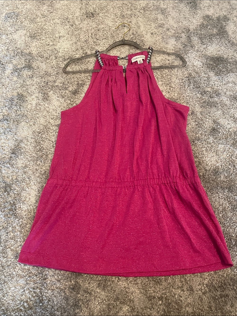 Calvin Klein Fuchsia Shimmer Halter Peplum Camisole NWOT